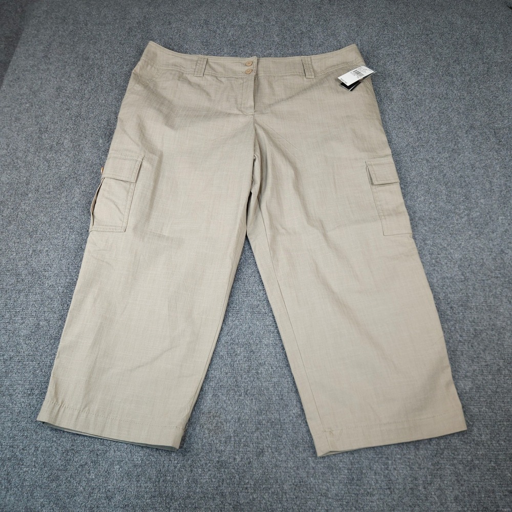 AB Studio Khaki Cargo Capri Pants Womens 16 Stretch Cotton Crop Trousers 0410W65
